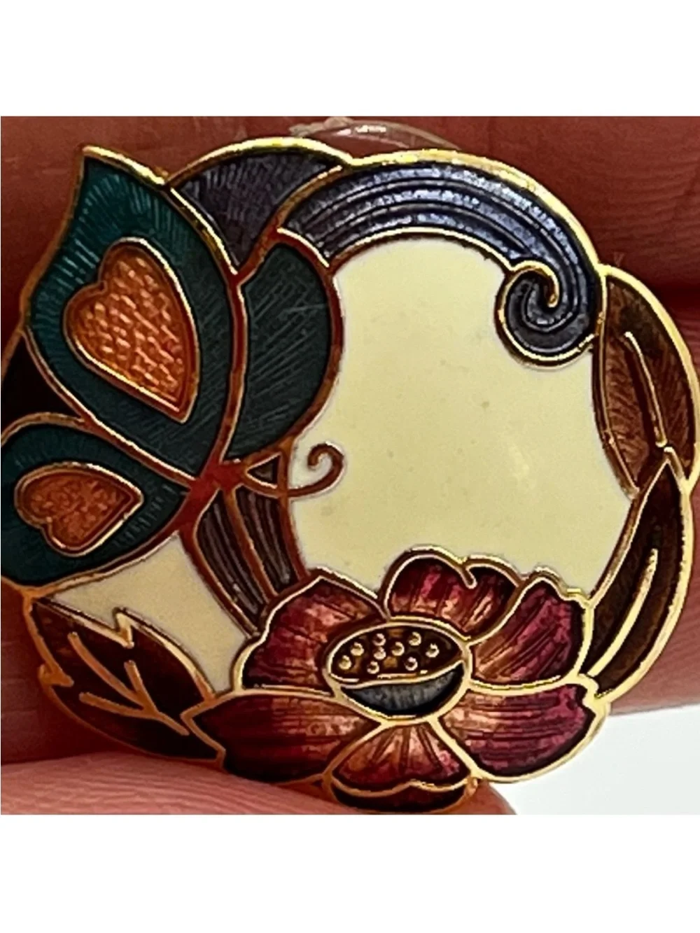 Vintage Chinese cloisonné enamel gold tone pierced earrings flower butterfly